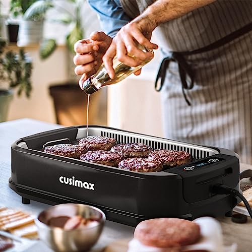 CUSIMAX Black Indoor Smokeless Electric Grill 1500W with Single Plate