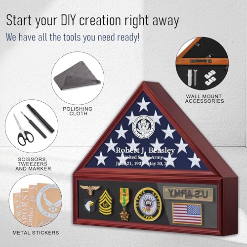 DIY Personalized Flag Display Case for 5'x9.5' Burial Flag - Solid Wood, Red Variation
