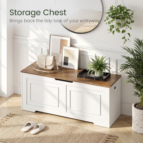 Large Wooden Storage Bench with Soft-Close Hinge - 47.2" Farmhouse Chest