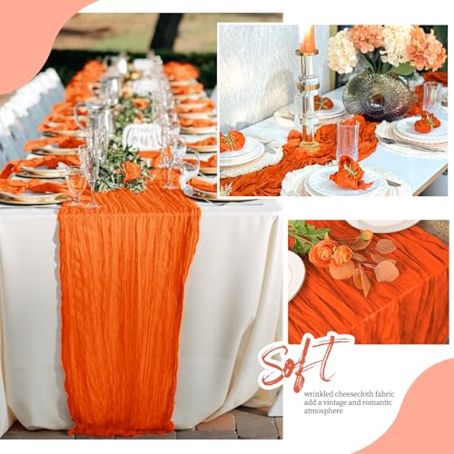 6 Pack Orange Cheesecloth Table Runner 17x108 in - Semi Sheer Boho Gauze, 9ft Each, RealBox
