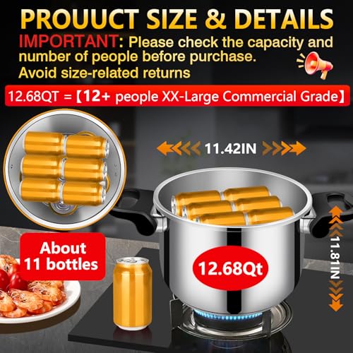 Hestroney 12.7 Quart Commercial Stainless Steel Pressure Canner Pot - Large Capacity