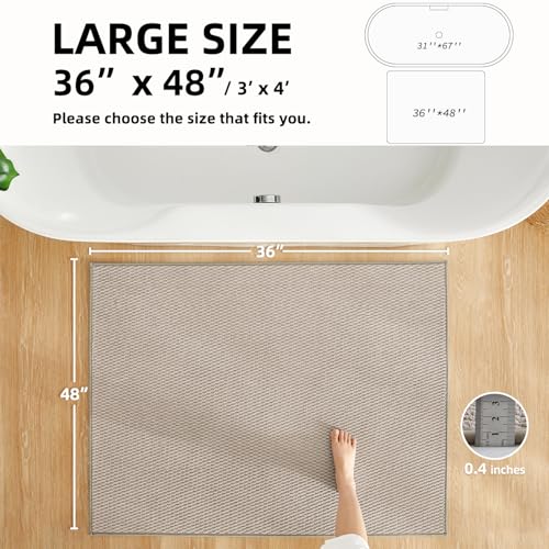 Large Beige Bathroom Rug 36x48 Inch Non Slip Washable Super Absorbent Quick Dry Bath Mat - Variation Beige01 / 3' X 4' Rectangular