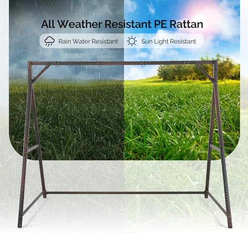 Outdoor Rattan Porch Swing Stand Frame with Hanging Rings - Iron Variation