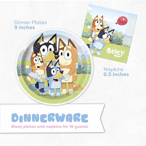 Bluey Birthday Decorations Party Pack for 16 Guests with Balloons & Tableware