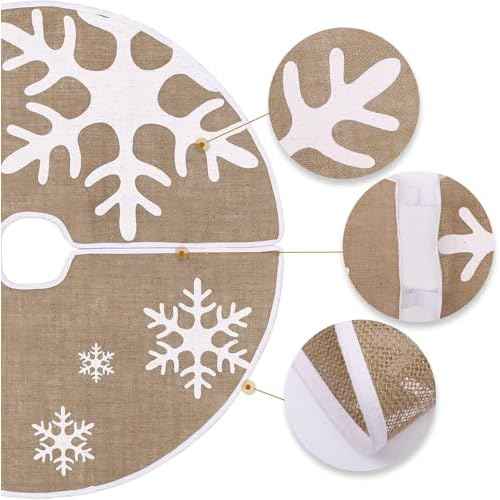 MACTING Small Christmas Tree Skirt, 23 inch Farmhouse Burlap Snowflake Tree Mat with Buffalo Plaid Merry Christmas Printed for Holiday Party Indoor Home Xmas Decorations