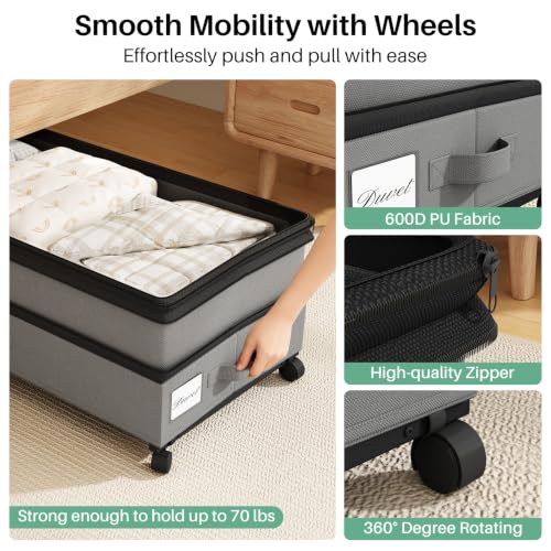 Kitstorack 4 Pack Gray Under Bed Storage Containers with Wheels & Clear Window