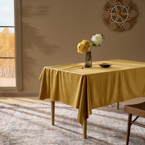 Christmas Gold Velvet Tablecloth 55 x 84 in Rectangle | 100% Polyester, Gold