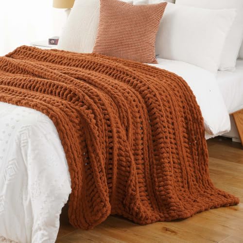 BATTILO Rust Throw Blanket for Couch - Caramel 50x60 Chunky Fall Decor