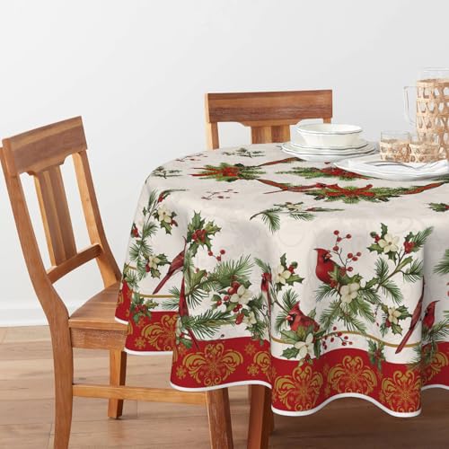 Horaldaily Christmas Tablecloth 60x60 Inch Round Red & Green Cardinal Bird