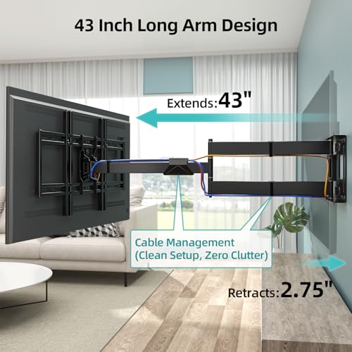Extra Long Arm Full Motion TV Wall Mount for 42-80 Inch Televisions - 43 Inch Extension, Swivel & Tilt