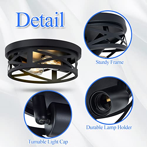 SKEJAO 10.63-inch Black 2-Light Flush Mount Ceiling Light Fixture for Farmhouse & Kitchen