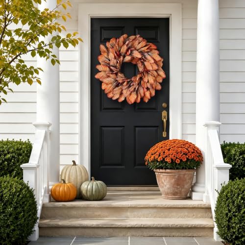 26-Inch Artificial Fall Magnolia Leaf Wreath for Front Door Decoration