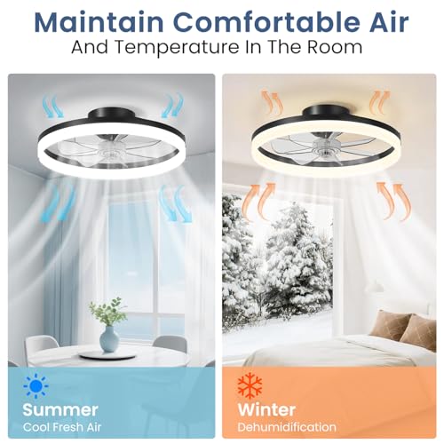 Black 20-Inch Low Profile Ceiling Fan with Light and Remote Control