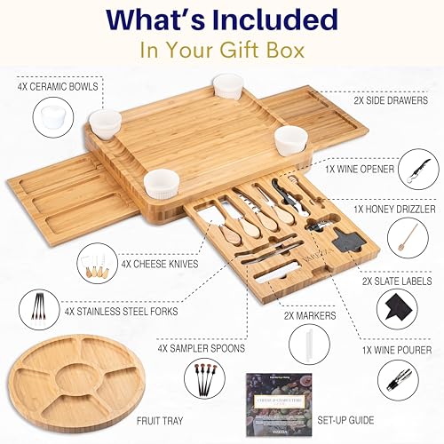 Charcuterie Boards Set - Large Bamboo Cheese Board & Platter with Accessories - Cheese Board Variation