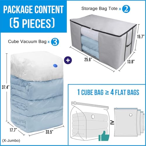 Gray Vacuum Storage Bags Cube Space Saver Set of 5 - Bedding Organizer