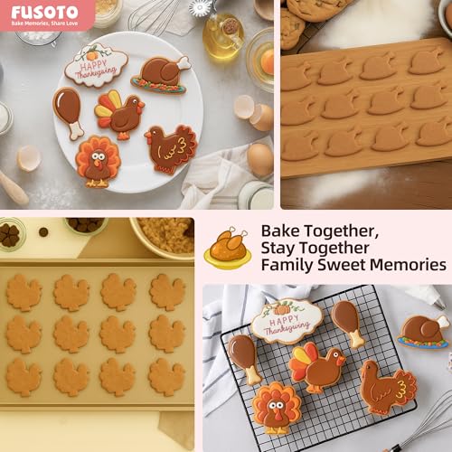 6Pcs Thanksgiving Turkey Cookie Cutters Set - Stainless Steel, Safe Edges, Non-Stick