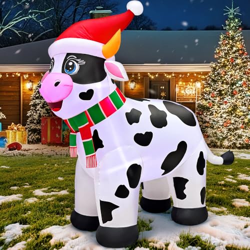 KOOY 5.6FT Christmas Inflatable Cow with LED Lights Outdoor Yard Decor