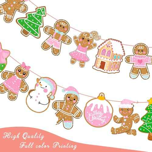 2PCS Gingerbread Party Banners Christmas Gingerbread Man Decorations Pink Gingerbread Party Cutout Banners for Winter Christmas Holiday Party Supplies