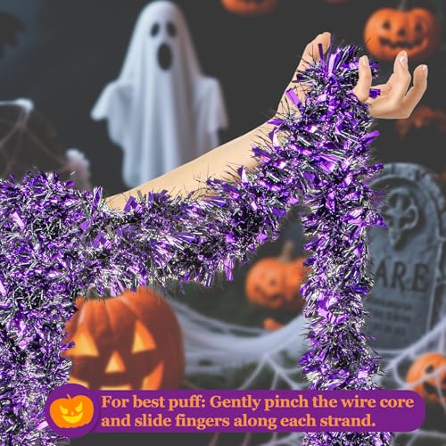 19.6FT Halloween Tinsel Garland - Halloween Garland Decorations Indoor Outdoor Glittering Purple Wall Decor with Foil Tassels Party Decorations Supplies for Mardi Gras and All-Season Parties