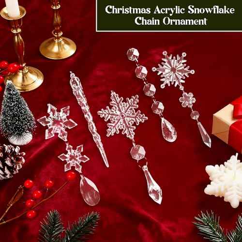 18 Pieces Christmas Ornaments for Christmas Tree Decorations - Clear Hanging Acrylic Snowflakes and Icicles with Pendants for Winter Wonderland Party Supplies, New Year Party DIY Decorations