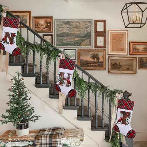 20 Inch Personalized Christmas Stockings,Cardinal Design, Initial Monogram Stockings for Fireplace Hanging Decor, Family, Letter L