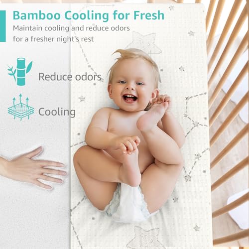 Breathable Waterproof Bamboo Pack and Play Mattress Pad with Strap - Reduces Odors, 38x26 Inches