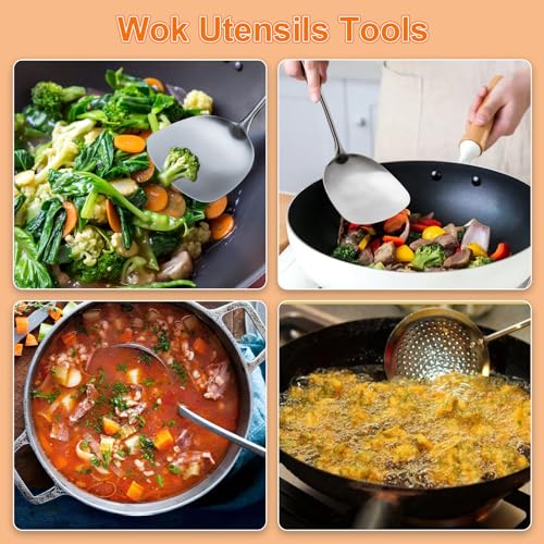 17-Inch Stainless Steel Wok Spatula and Ladle Set - 3-Piece Kitchen Utensil Set