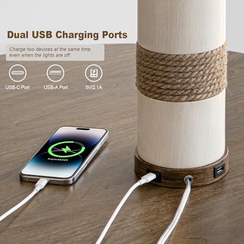 Boho Farmhouse Rattan Bedside Table Lamps Set of 2 - 24.5 inch Nightstand Lamps with Touch Dimmable Lights & USB Ports - Boho Variation