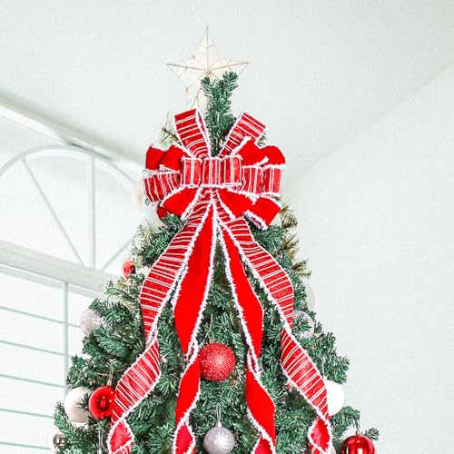 Red Christmas Tree Topper Bow 52x13 inches Holiday Wreath Decoration
