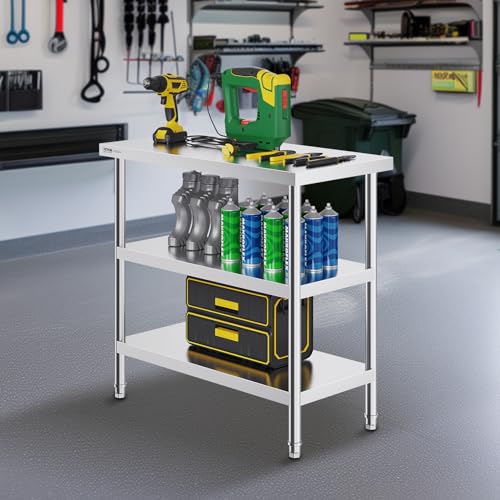 18 x 36 x 34 Inch Stainless Steel Food Prep Table with Adjustable Shelves – Commercial Kitchen Workstation