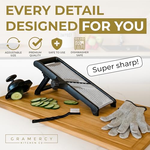 Gramercy Kitchen Black Mandoline Food Slicer with 12 Adjustable Blades