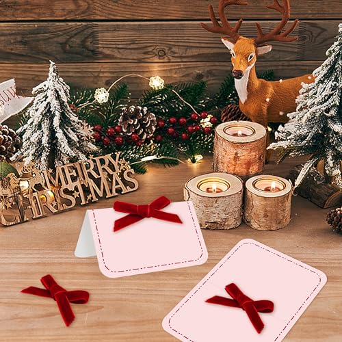 24 Pcs Red Bow Christmas Place Cards, Velvet Holiday Name Cards for