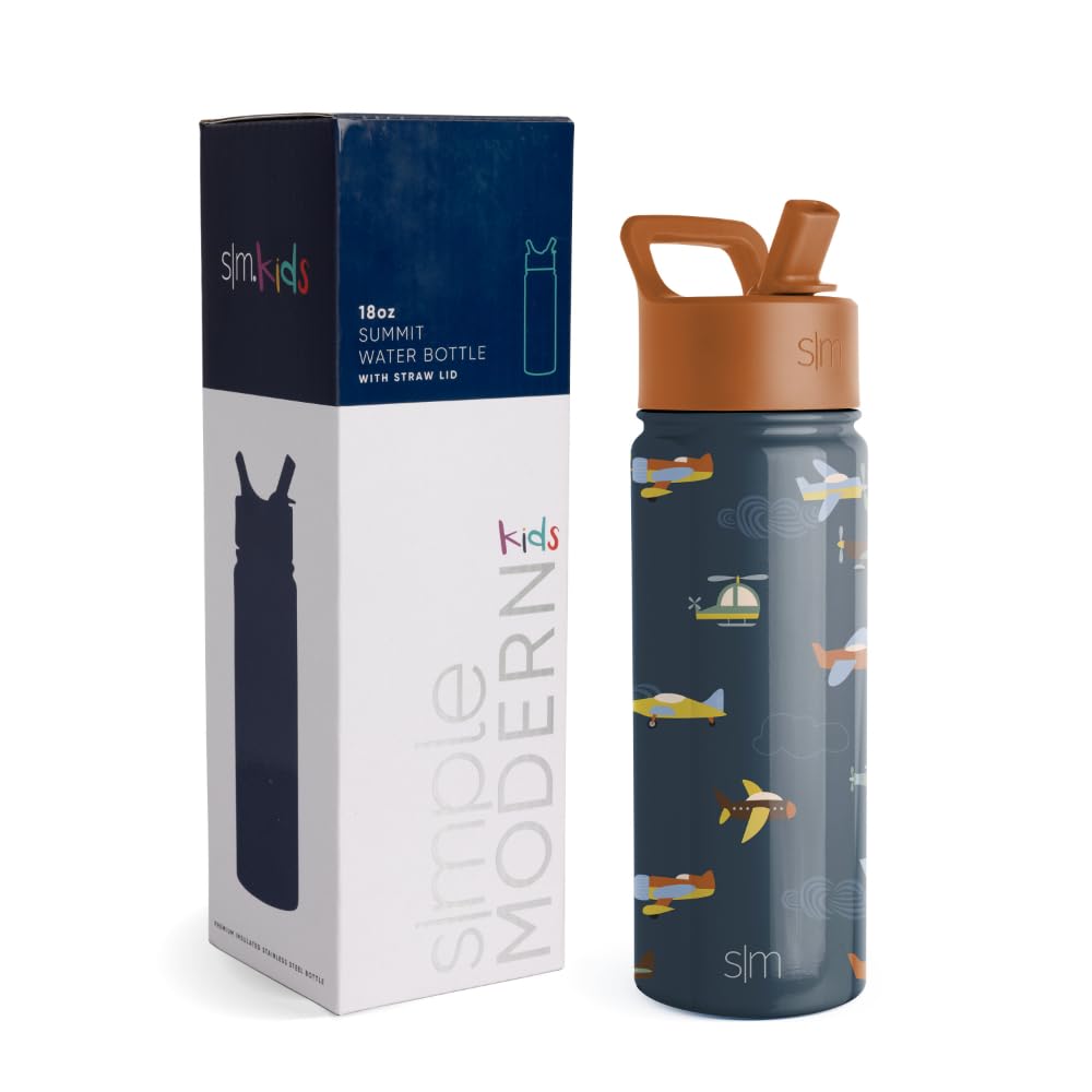 Simple Modern Kids Summit Water Bottle with Straw Lid | 18oz Stainless Steel Cup Insulated Tumbler for Toddlers, School | Wheels Up