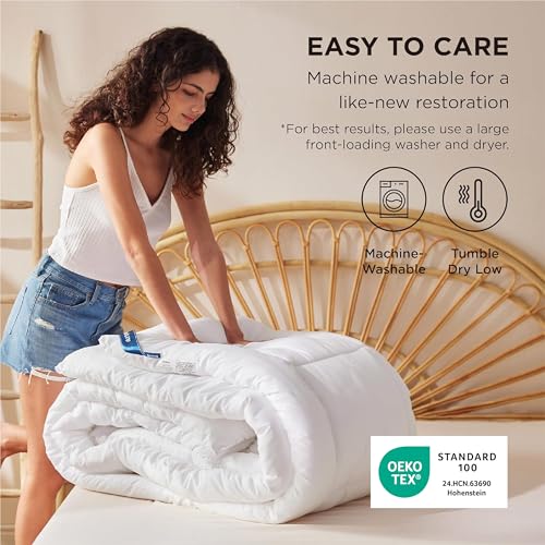 King Comforter Duvet Insert - White All-Season Quilted Bedding with Box-Stitch Design