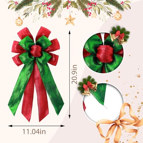 Vickasi Christmas Wreath Bow Red Green 11in x 21in Front Door Decor