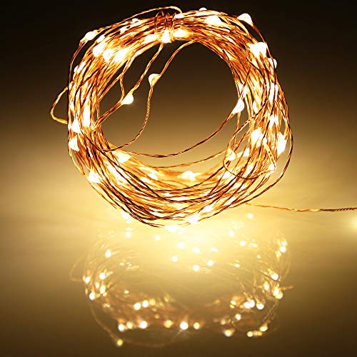 Led Fairy Lights Battery Operated, 1 Pack Mini Battery Powered Copper Wire Starry Fairy Lights for Bedroom, Christmas, Parties, Wedding, Centerpiece, Decoration (5m/16ft Warm White)