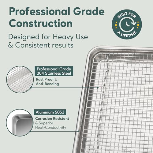 Quarter Size Aluminium Baking Sheet Pan with Wire Rack Set - 13x10 Inches - Most Popular Variation