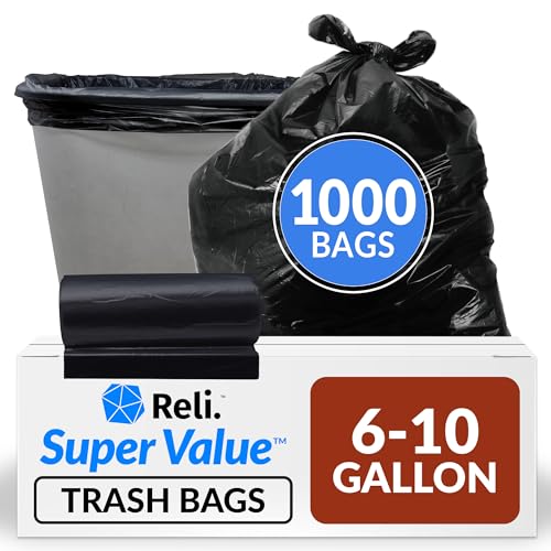 Reli. 6-10 Gallon Trash Bags - Black, 1000 Count - Bathroom & Home Use Variation