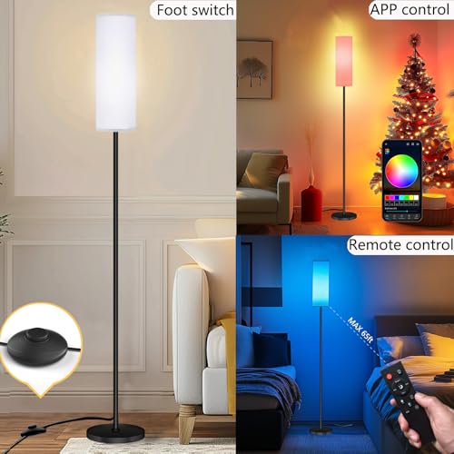 White LED Floor Lamp with APP Control RGB Colors Dimmable Standing Lamp for Living Room Bedroom