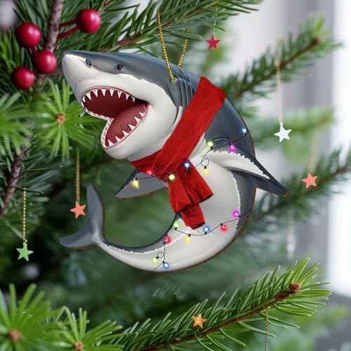Shark Ornaments for Christmas Tree - Wooden Sea Animal Hanging Ornament - Shark Decor & Lover Gifts