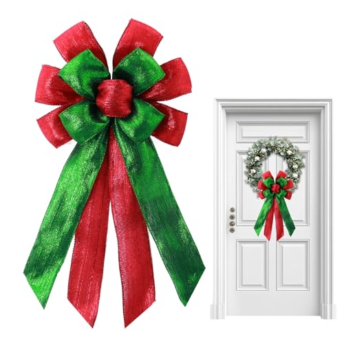Vickasi Christmas Wreath Bow Red Green 11in x 21in Front Door Decor