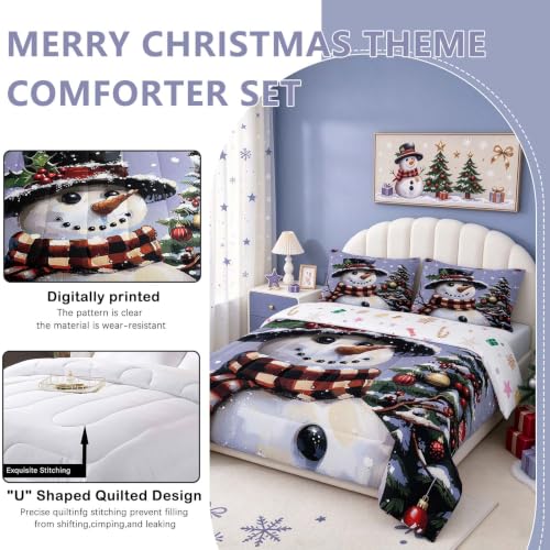 Feelyou Kids Christmas Bedding Set Multi 50 Queen Size Holiday Snowman Comforter