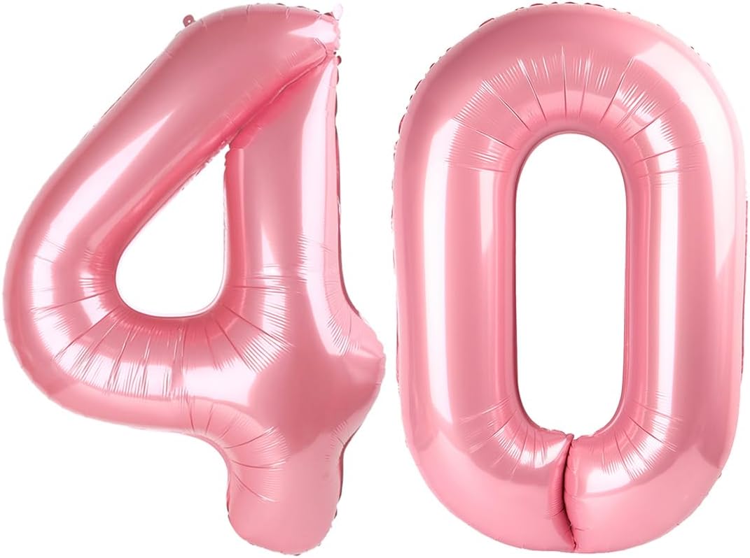 Number Balloons 40 - 40 Inch Pastel Pink Foil Decorations for 40th Birthday & Engagement Celebrations