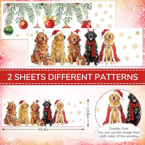 Christmas Window Clings Xmas Puppy Theme Reusable Window Decals for Holiday Home School Office Glass Decor, 2 Sheets