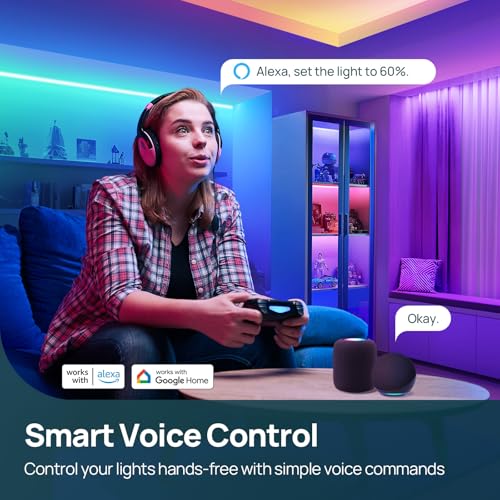 Linkind 50ft RGB LED Strip Lights - Smart Color Changing Light with App & Voice Control