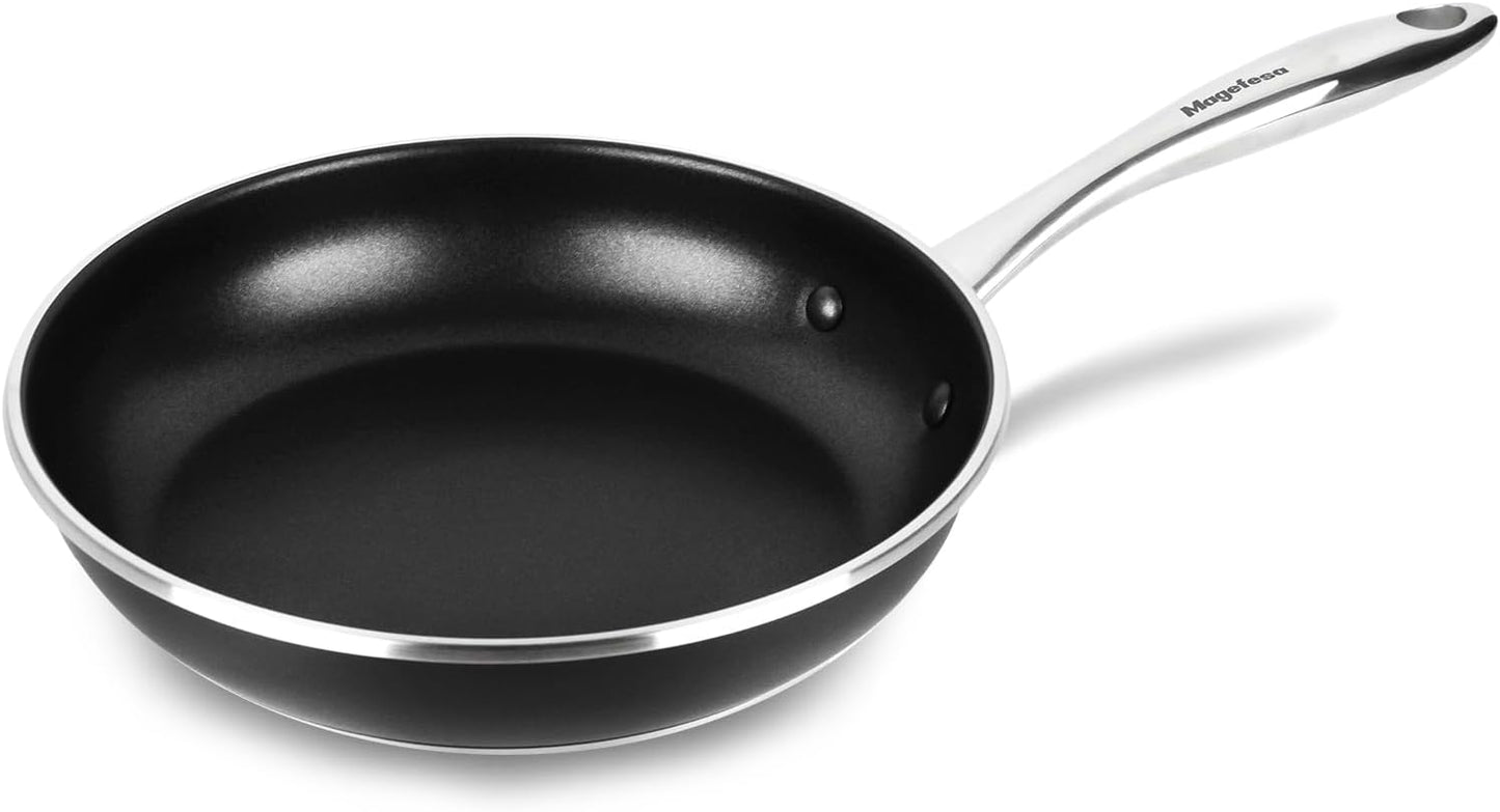 Magefesa Prisma 7.9-Inch Frying Pan - Triple-Layer Nonstick, 18/10 Stainless Steel, Oven Safe to 392°F