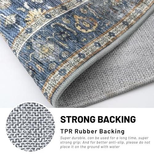 KUTA Vintage Washable Long Runner Rug 2.6x18 ft Blue Grey Beige - Non-Slip Hallway Rug