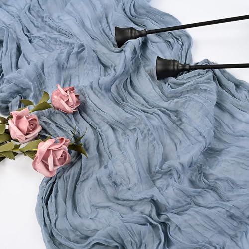 PWDAN 12 Pack Dusty Blue Cheesecloth Table Runner 35x120 Inch Boho Rustic Decor