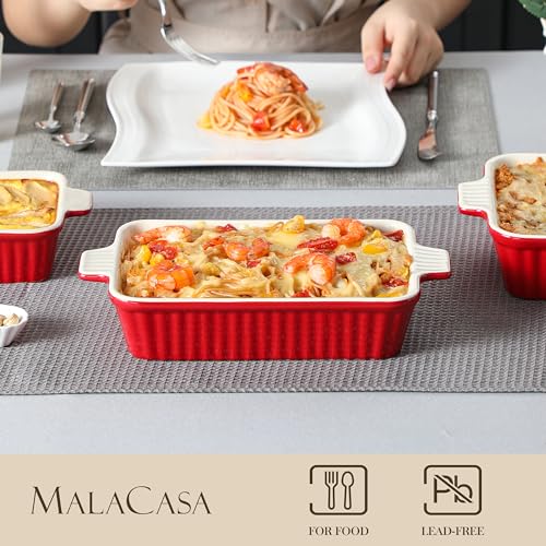 MALACASA Red Ceramic Casserole Dishes Set of 4 with Handles – Rectangular Bakeware