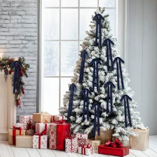 Glitinsel 24 Pcs Navy Blue Velvet Christmas Tree Bows 9x13" Holiday Decor